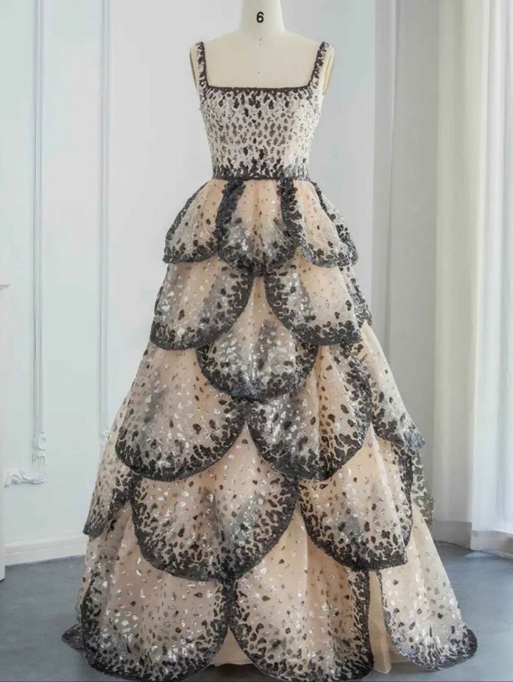 Embellished Black and Nude Ball Gown Dress